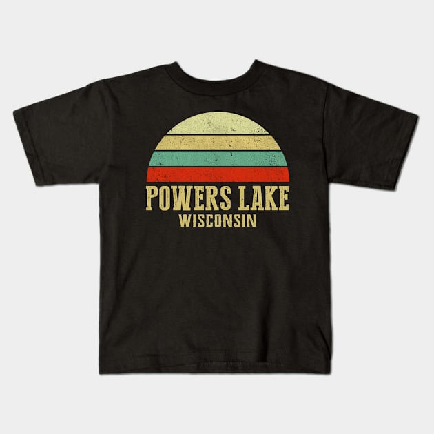 Powers Lake Wisconsin Vintage Retro Sunset Kids T-Shirt by Curry G